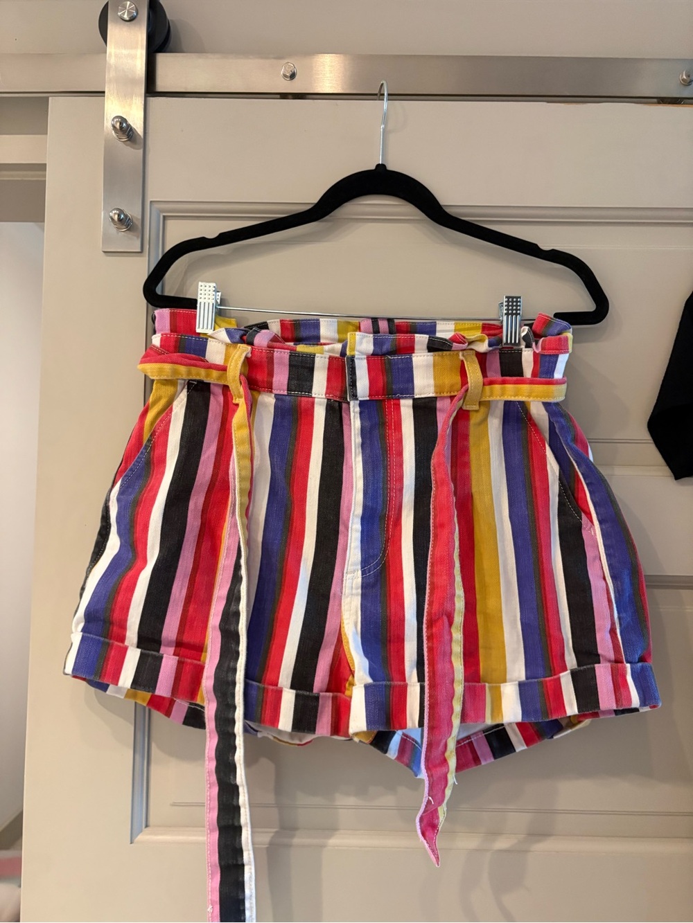 Women's Multi-Color Striped Paperbag Waist Shorts
